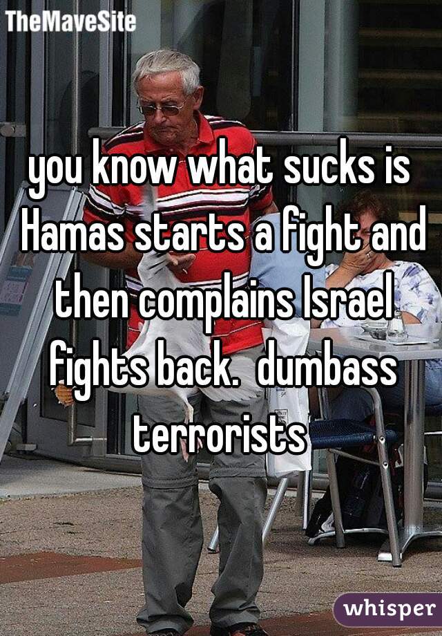 you know what sucks is Hamas starts a fight and then complains Israel fights back.  dumbass terrorists 