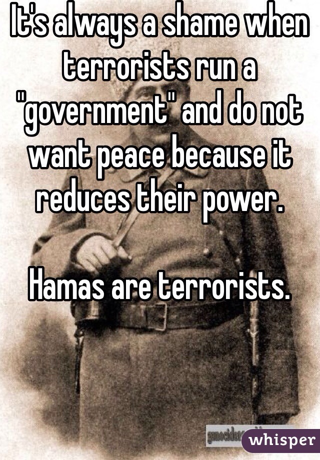 It's always a shame when terrorists run a "government" and do not want peace because it reduces their power.

Hamas are terrorists.