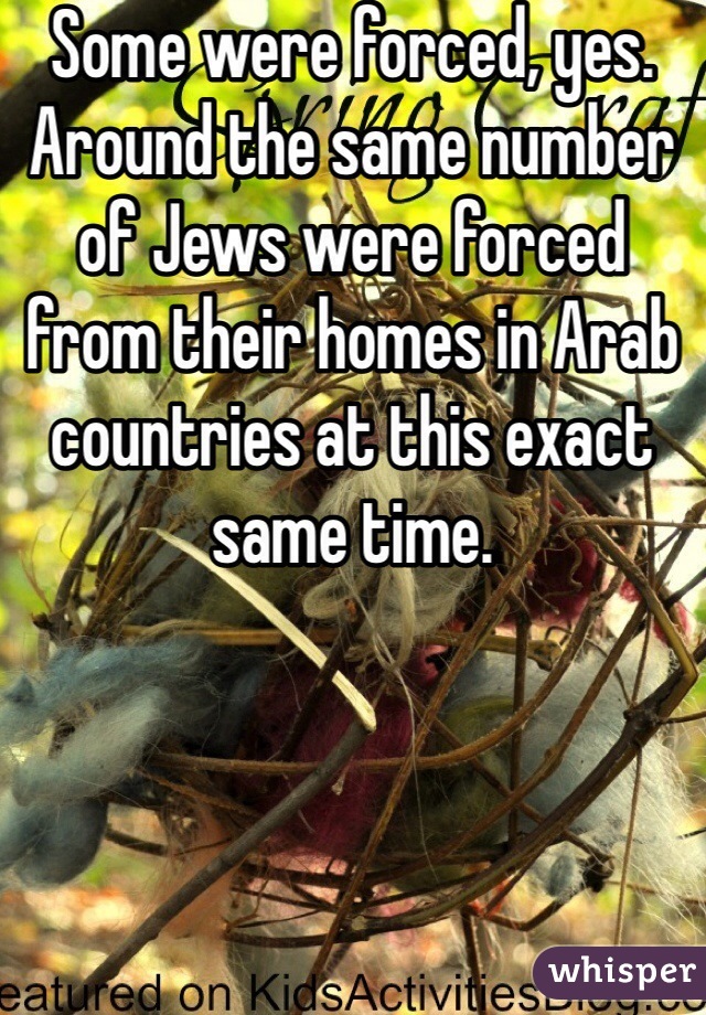 Some were forced, yes. Around the same number of Jews were forced from their homes in Arab countries at this exact same time.