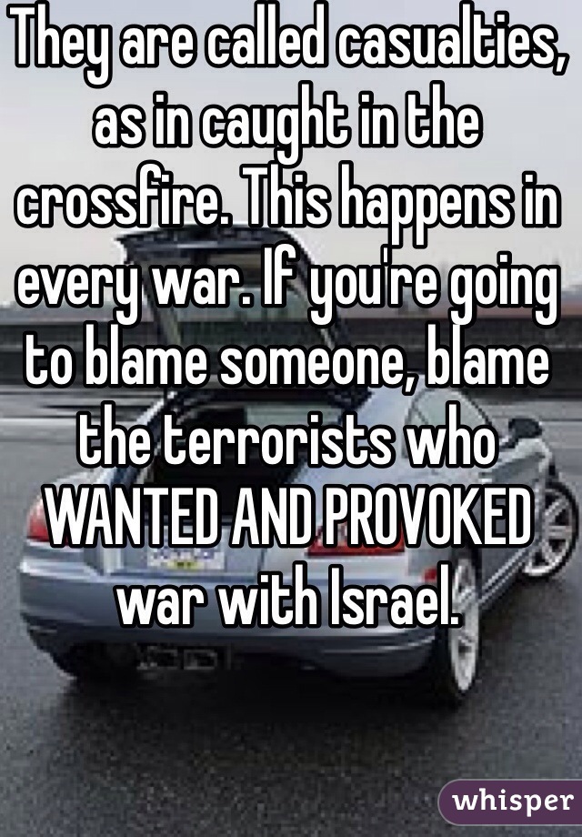 They are called casualties, as in caught in the crossfire. This happens in every war. If you're going to blame someone, blame the terrorists who WANTED AND PROVOKED war with Israel. 