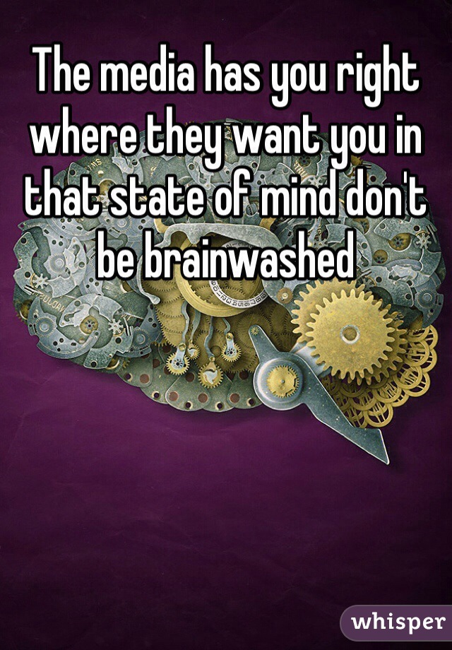 The media has you right where they want you in that state of mind don't be brainwashed 