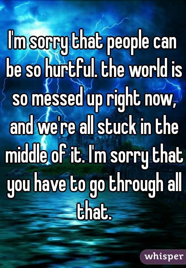 I'm sorry that people can be so hurtful. the world is so messed up right now, and we're all stuck in the middle of it. I'm sorry that you have to go through all that.