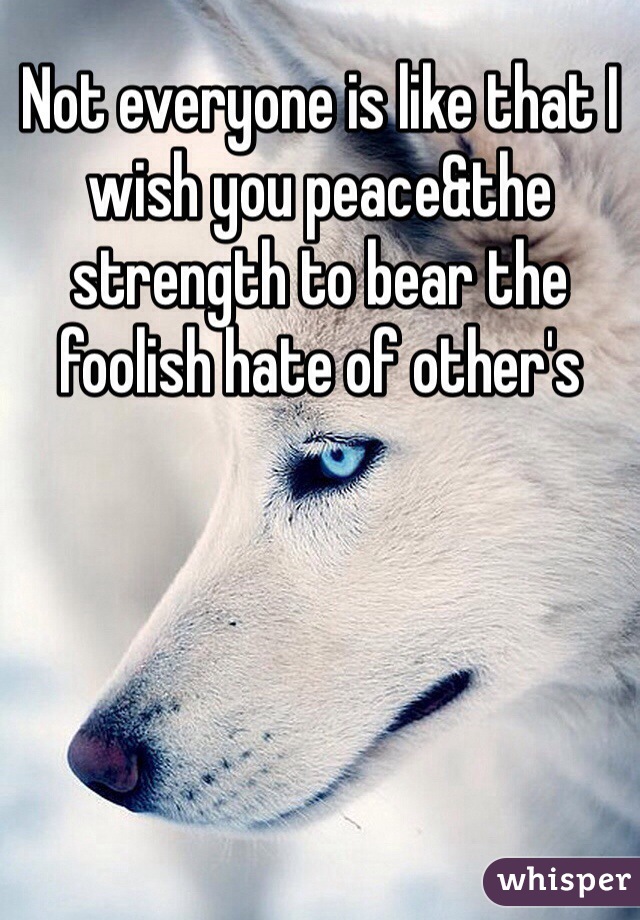 Not everyone is like that I wish you peace&the strength to bear the foolish hate of other's 