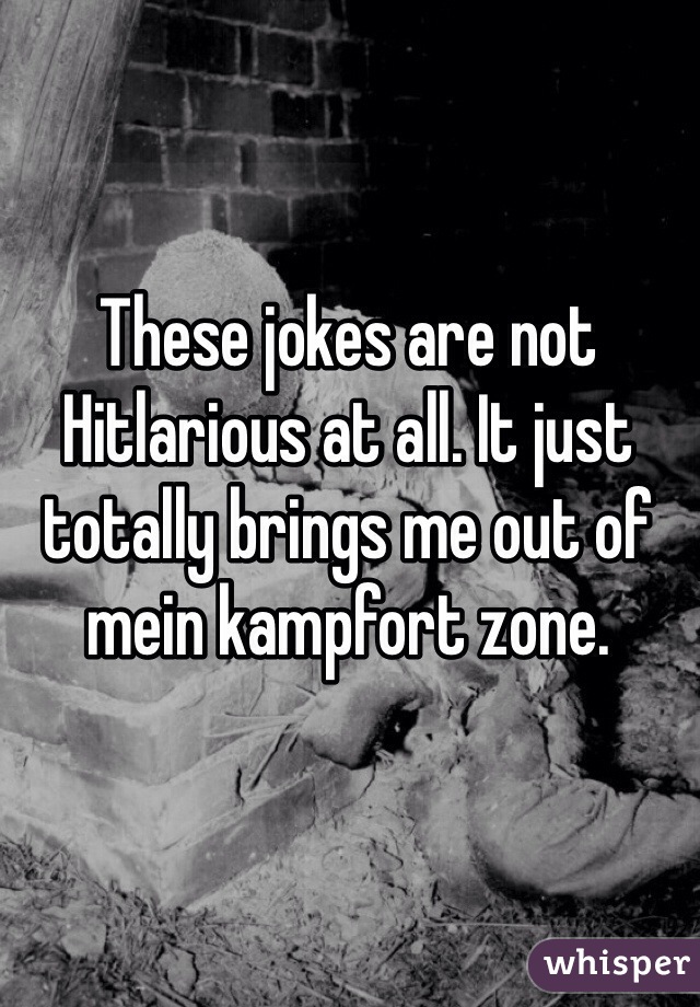 These jokes are not Hitlarious at all. It just totally brings me out of mein kampfort zone.