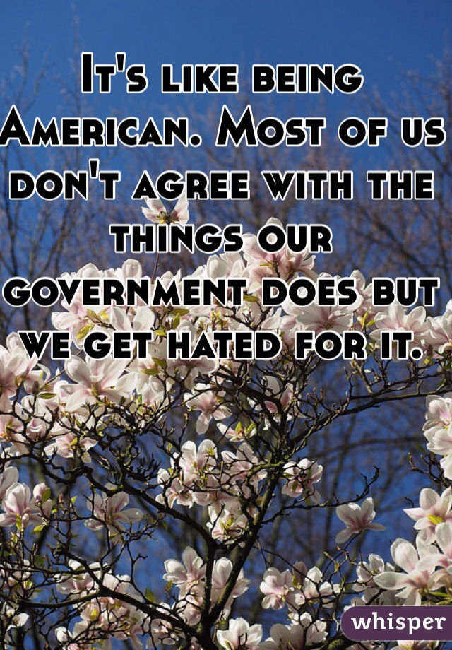 It's like being American. Most of us don't agree with the things our government does but we get hated for it. 