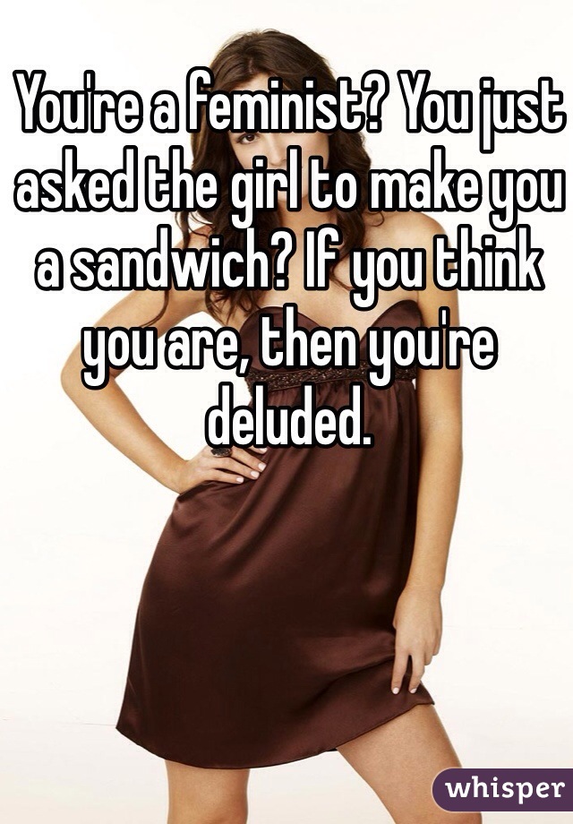 You're a feminist? You just asked the girl to make you a sandwich? If you think you are, then you're deluded. 