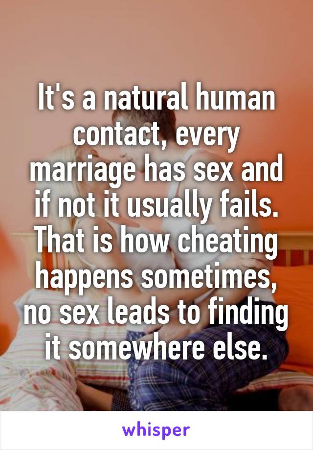 It's a natural human contact, every marriage has sex and if not it usually fails. That is how cheating happens sometimes, no sex leads to finding it somewhere else.