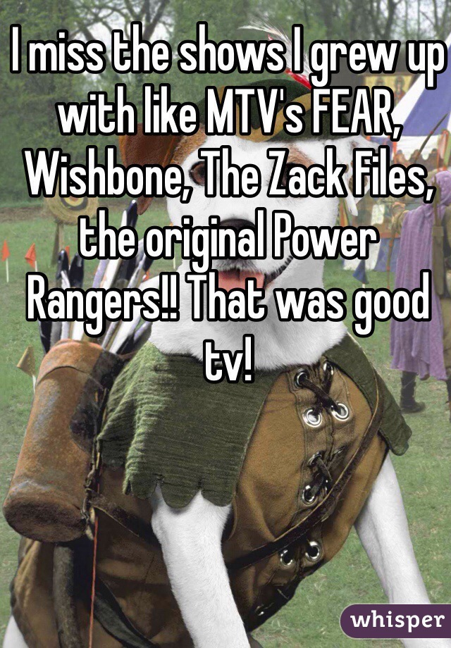 I miss the shows I grew up with like MTV's FEAR, Wishbone, The Zack Files, the original Power Rangers!! That was good tv! 