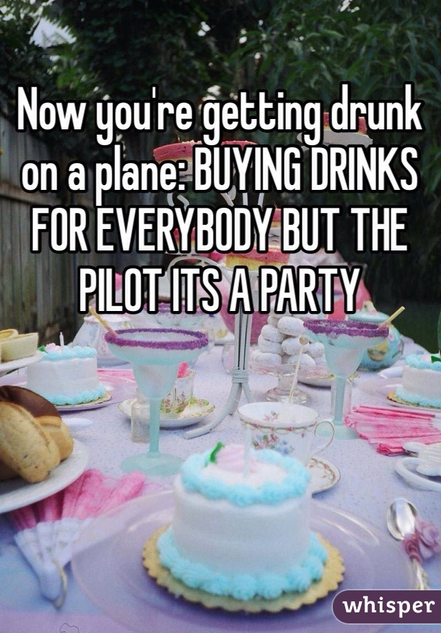 Now you're getting drunk on a plane: BUYING DRINKS FOR EVERYBODY BUT THE PILOT ITS A PARTY