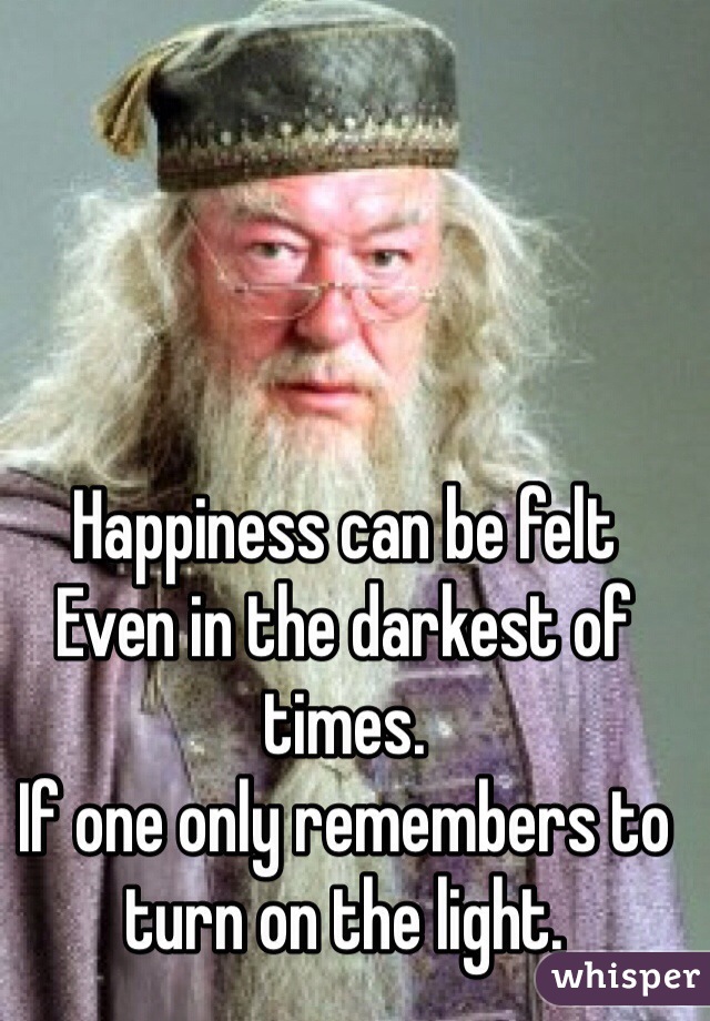 Happiness can be felt
Even in the darkest of times.
If one only remembers to turn on the light.