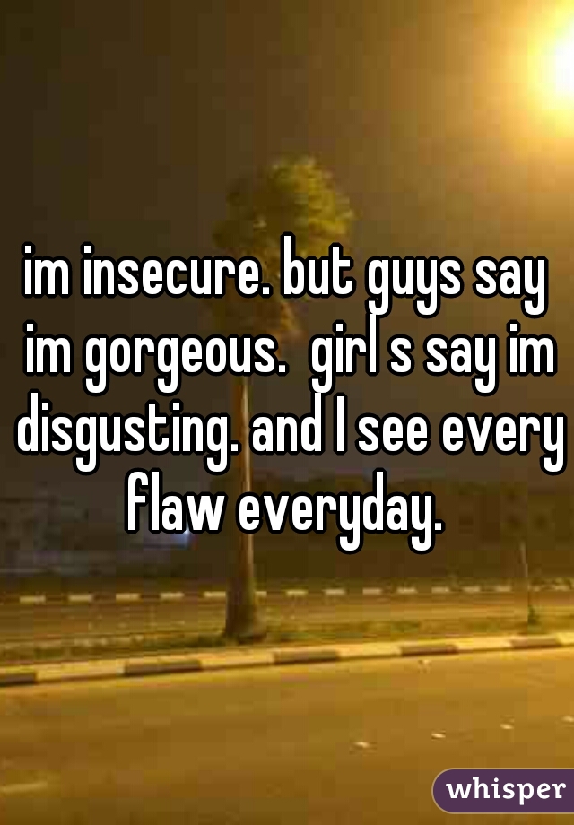 im insecure. but guys say im gorgeous.  girl s say im disgusting. and I see every flaw everyday. 