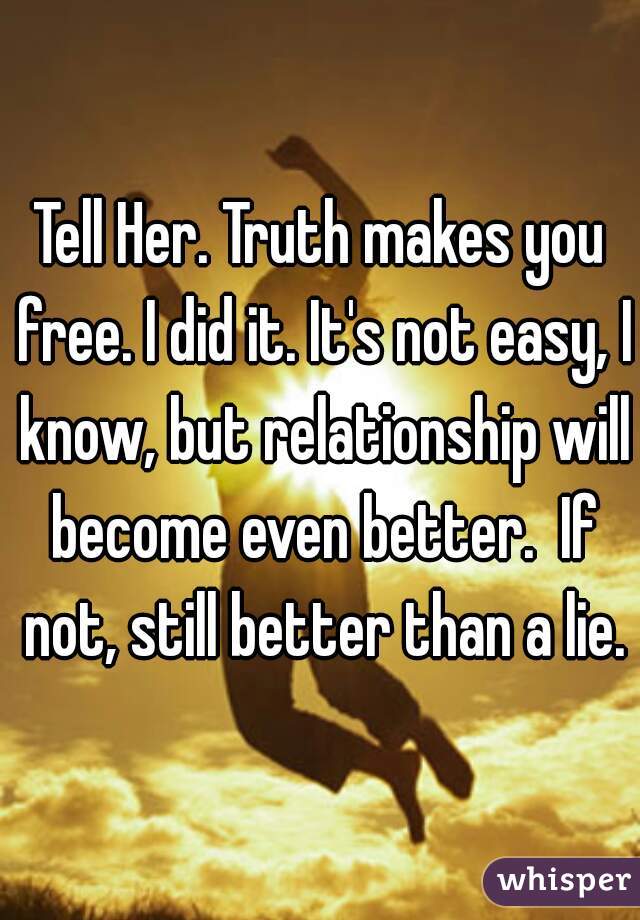 Tell Her. Truth makes you free. I did it. It's not easy, I know, but relationship will become even better.  If not, still better than a lie.
