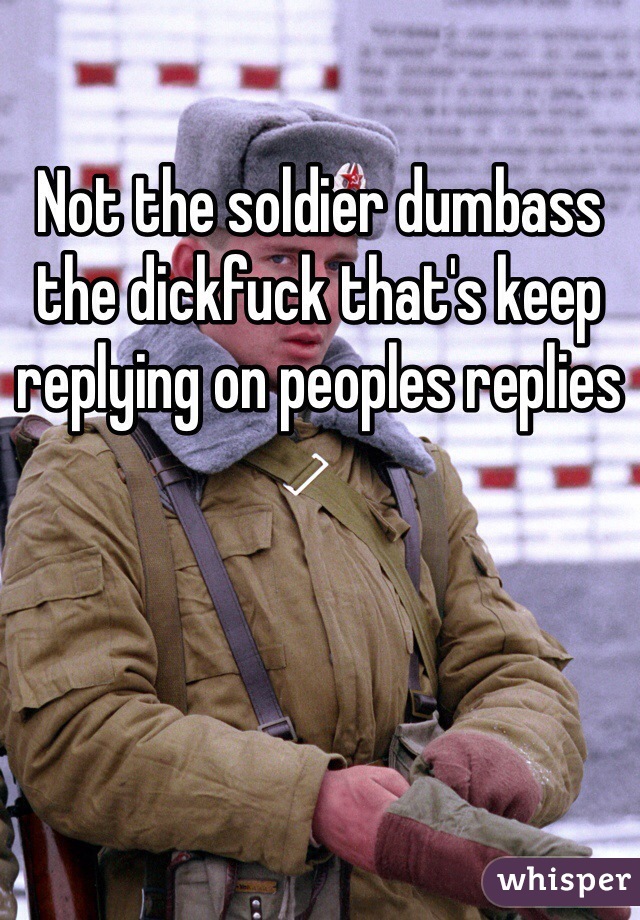 Not the soldier dumbass the dickfuck that's keep replying on peoples replies 