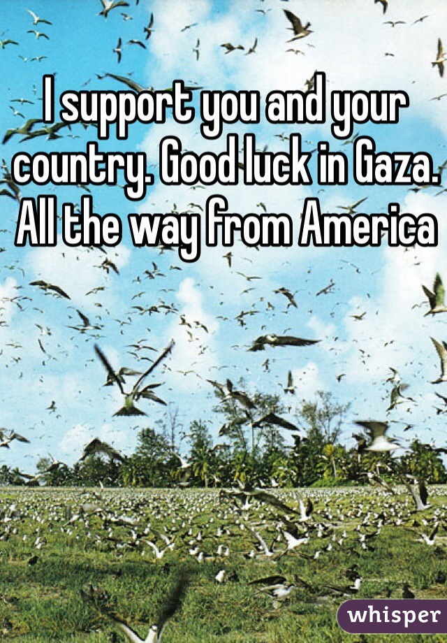 I support you and your country. Good luck in Gaza. All the way from America  