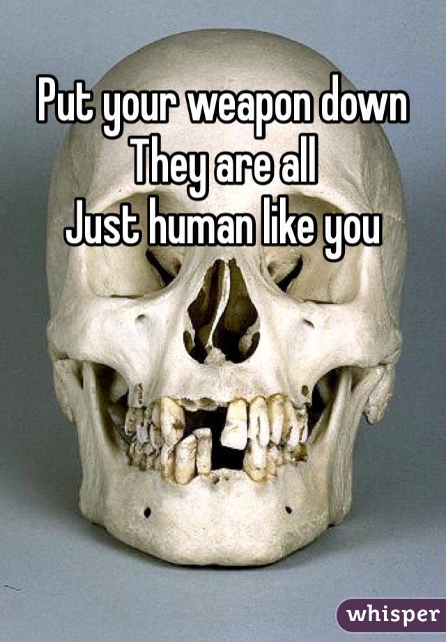 Put your weapon down 
They are all
Just human like you