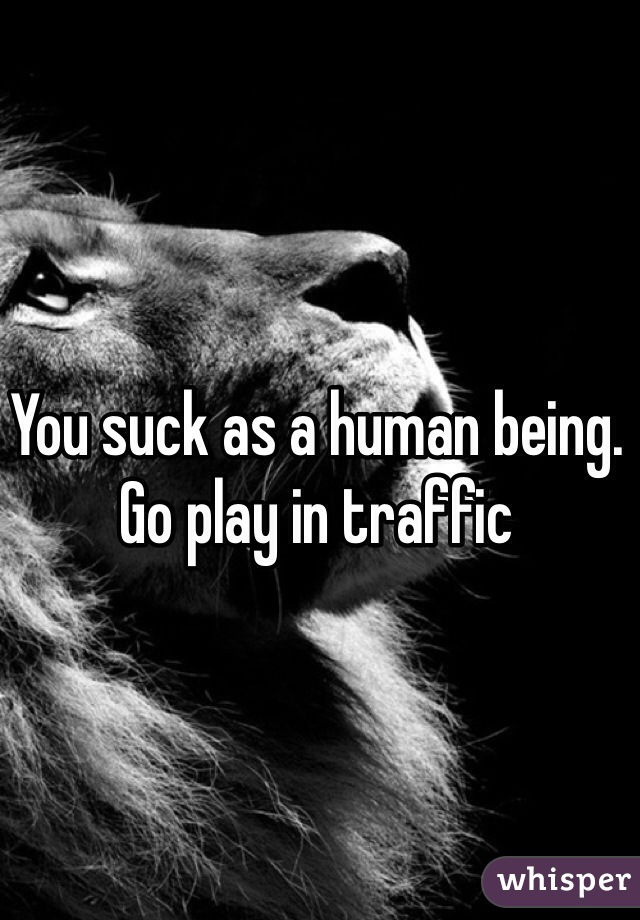 You suck as a human being. Go play in traffic