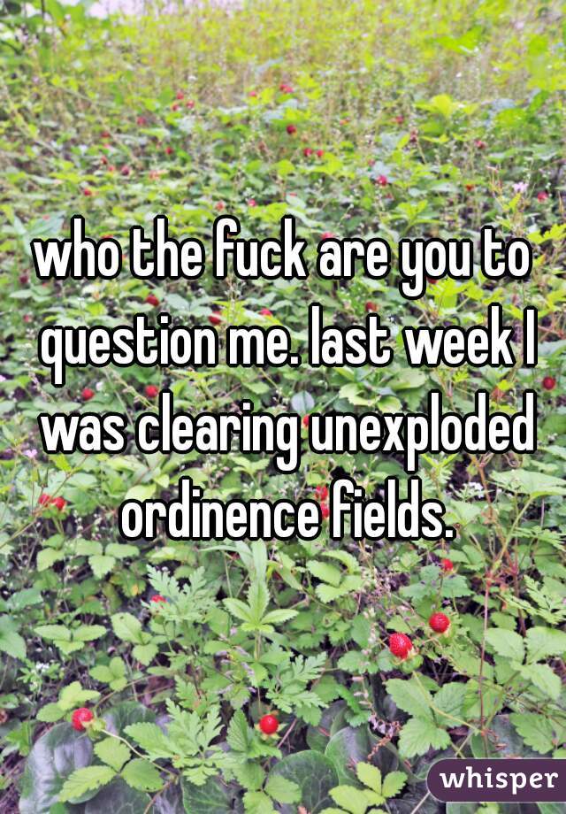 who the fuck are you to question me. last week I was clearing unexploded ordinence fields.