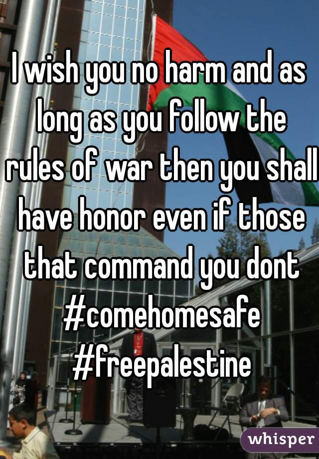 I wish you no harm and as long as you follow the rules of war then you shall have honor even if those that command you dont #comehomesafe #freepalestine