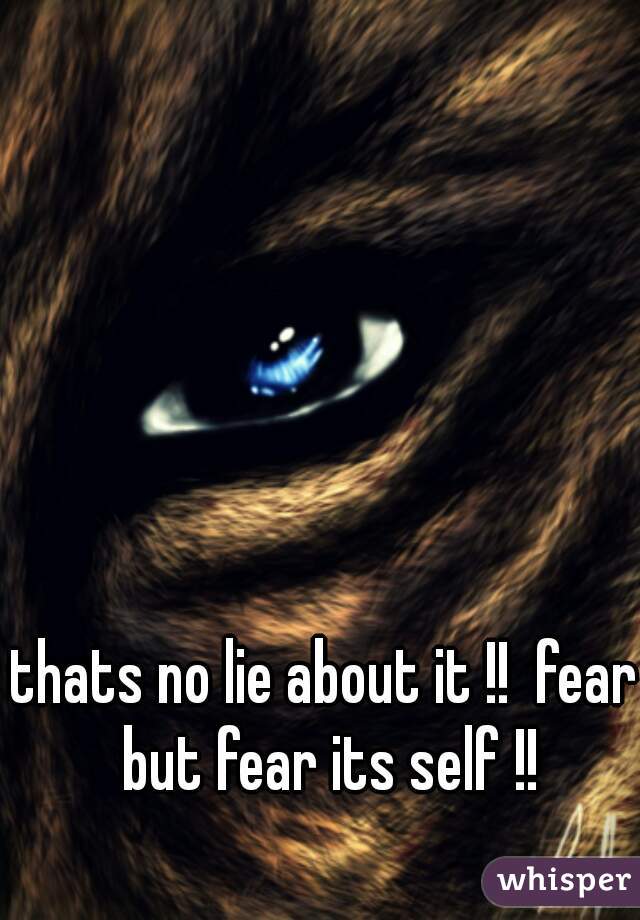 thats no lie about it !!  fear but fear its self !!