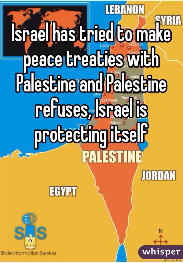 Israel has tried to make peace treaties with Palestine and Palestine refuses, Israel is protecting itself   