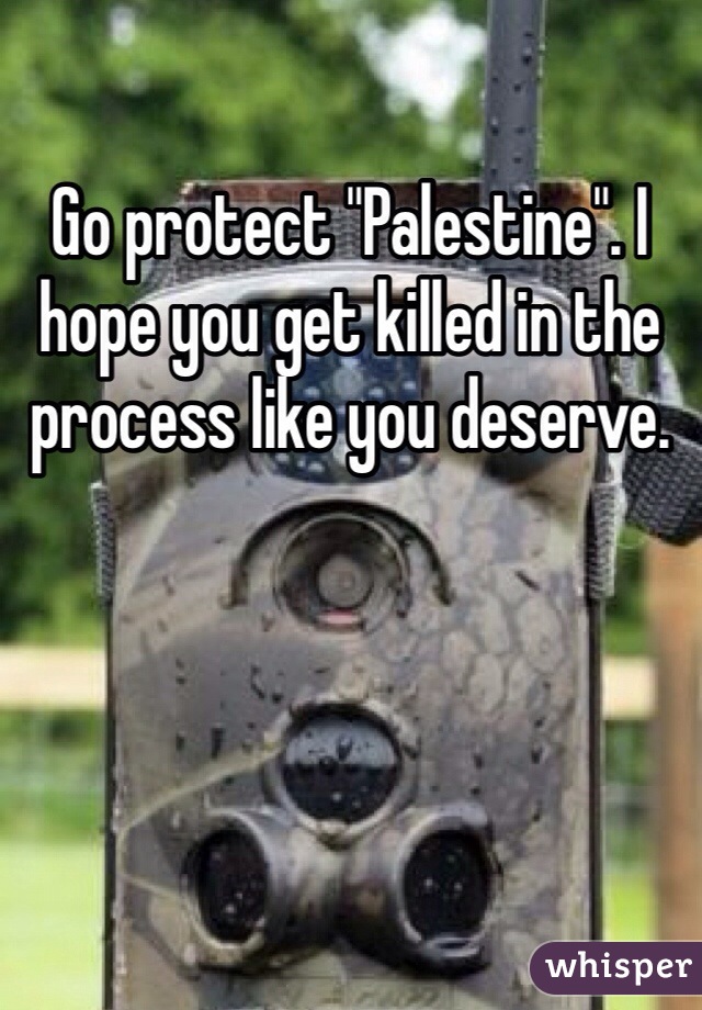 Go protect "Palestine". I hope you get killed in the process like you deserve. 