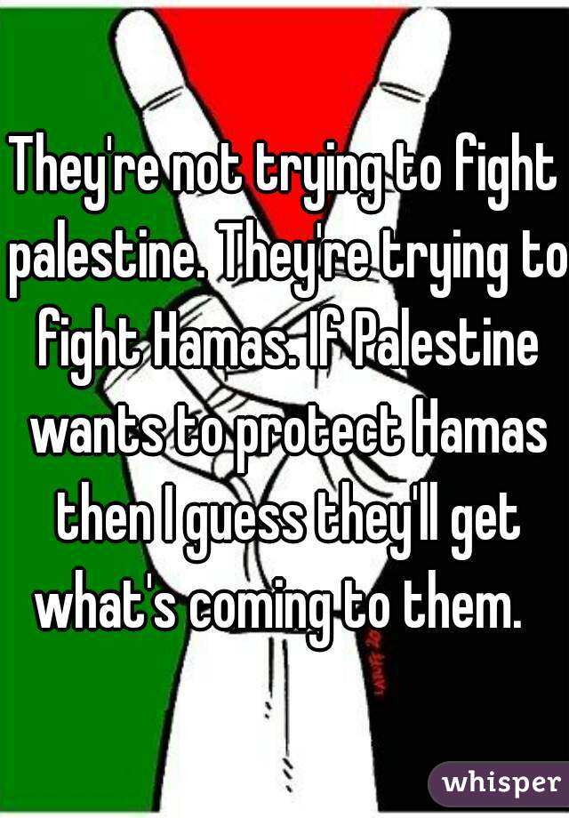 They're not trying to fight palestine. They're trying to fight Hamas. If Palestine wants to protect Hamas then I guess they'll get what's coming to them.  