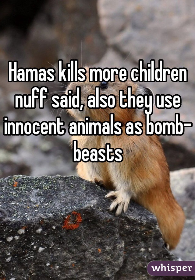 Hamas kills more children nuff said, also they use innocent animals as bomb-beasts