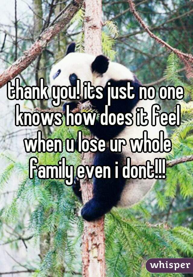 thank you! its just no one knows how does it feel when u lose ur whole family even i dont!!!