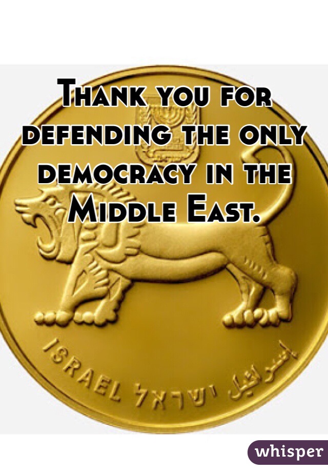 Thank you for defending the only democracy in the Middle East. 