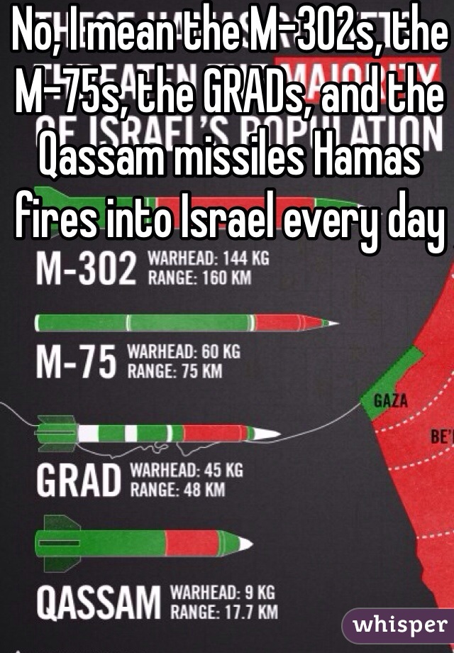 No, I mean the M-302s, the M-75s, the GRADs, and the Qassam missiles Hamas fires into Israel every day 