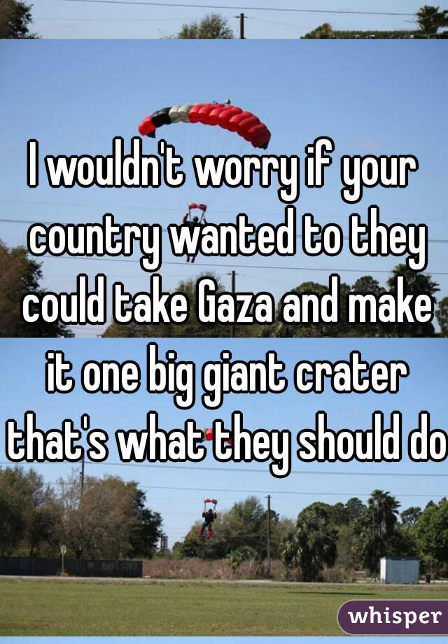 I wouldn't worry if your country wanted to they could take Gaza and make it one big giant crater that's what they should do 