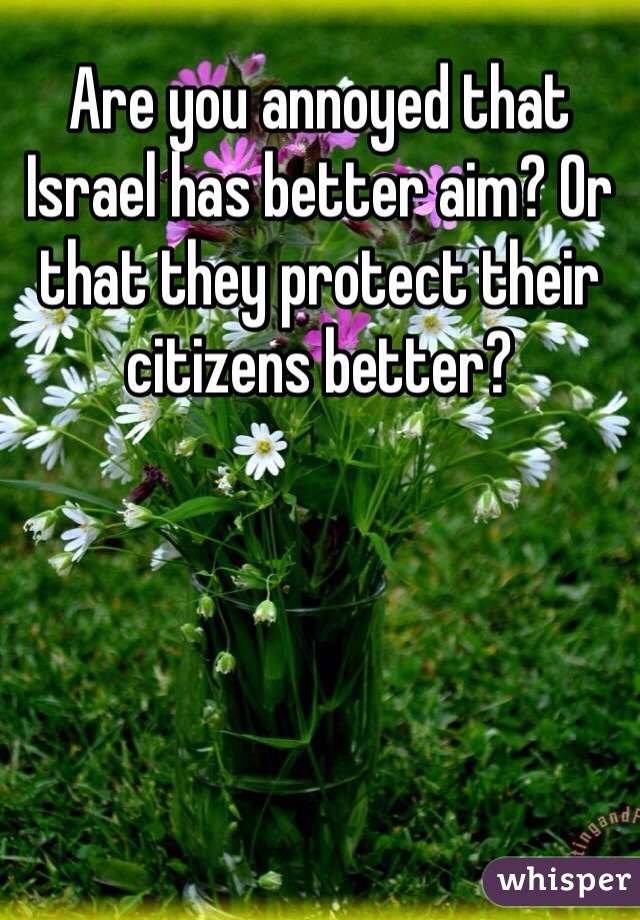 Are you annoyed that Israel has better aim? Or that they protect their citizens better?