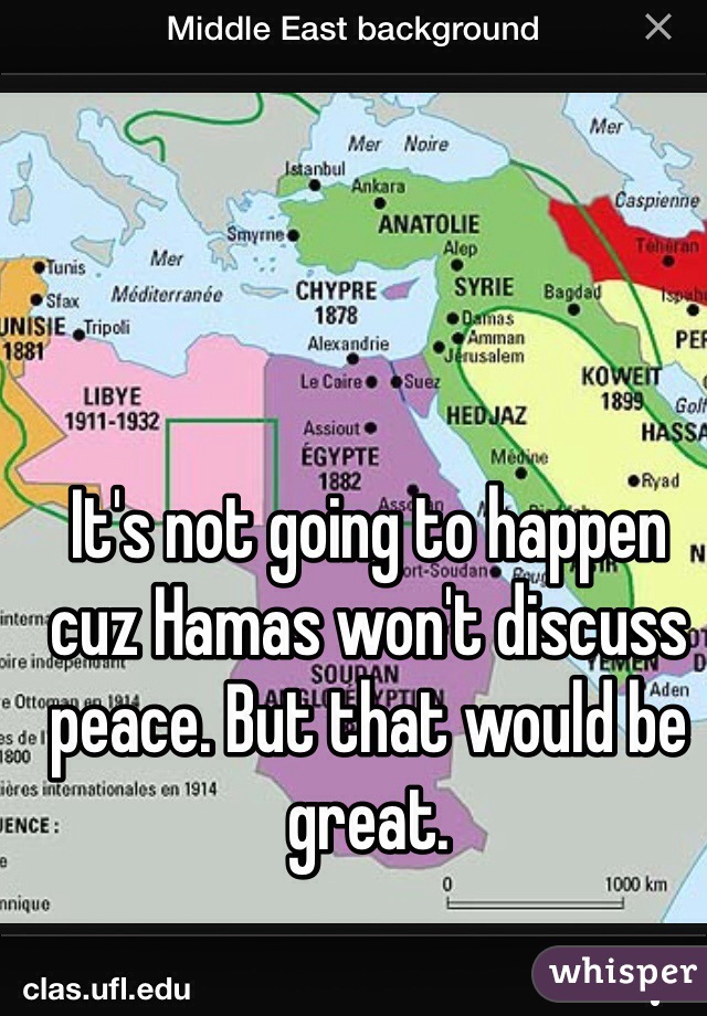 It's not going to happen cuz Hamas won't discuss peace. But that would be great. 