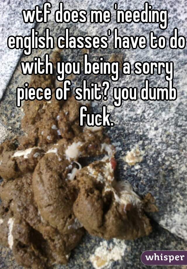 wtf does me 'needing english classes' have to do with you being a sorry piece of shit? you dumb fuck.