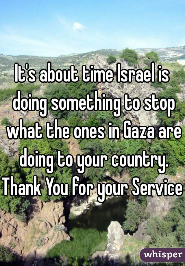 It's about time Israel is doing something to stop what the ones in Gaza are doing to your country.
Thank You for your Service 