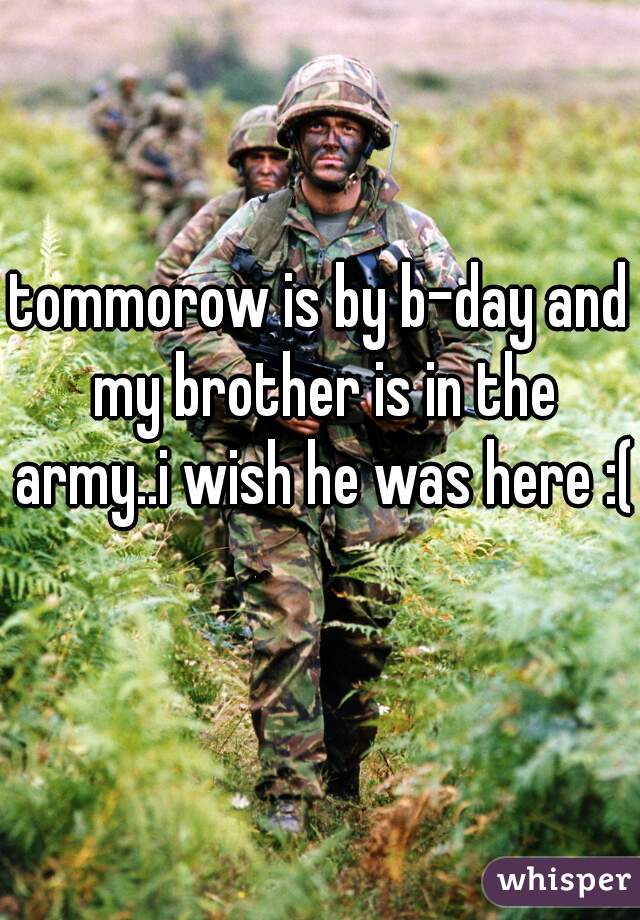 tommorow is by b-day and my brother is in the army..i wish he was here :(  