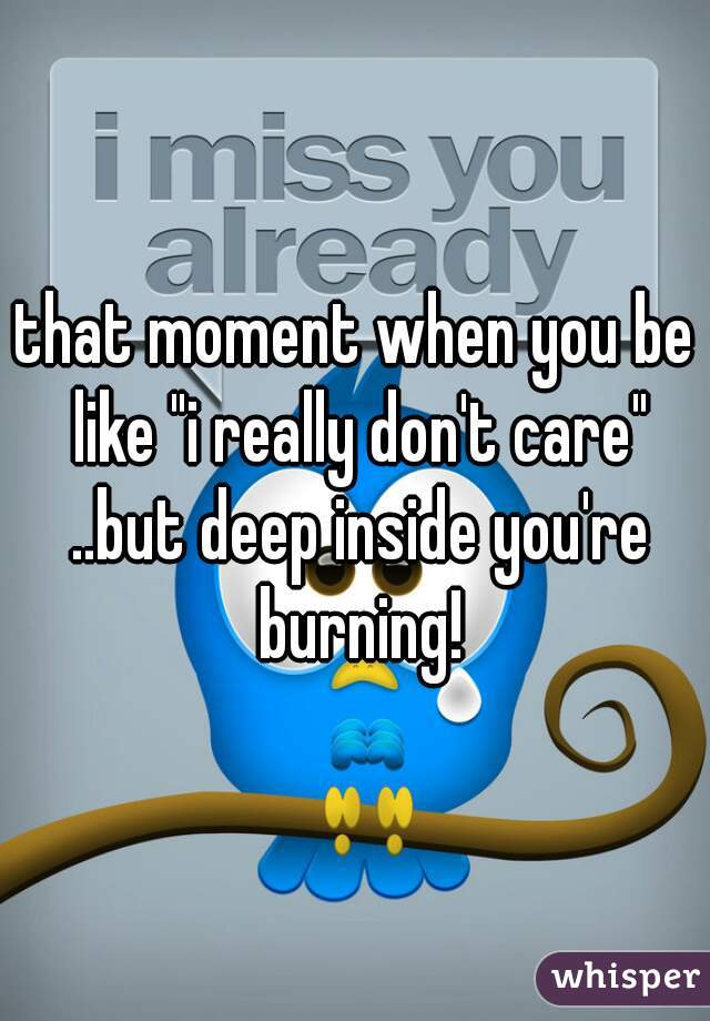 that moment when you be like "i really don't care" ..but deep inside you're burning!