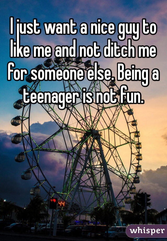 I just want a nice guy to like me and not ditch me for someone else. Being a teenager is not fun.