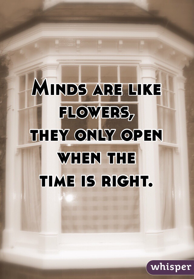 Minds are like flowers, 
they only open 
when the 
time is right.