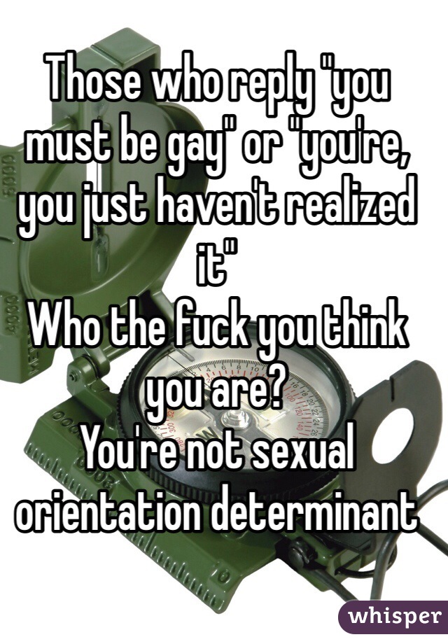 Those who reply "you must be gay" or "you're, you just haven't realized it"
Who the fuck you think you are?
You're not sexual orientation determinant
