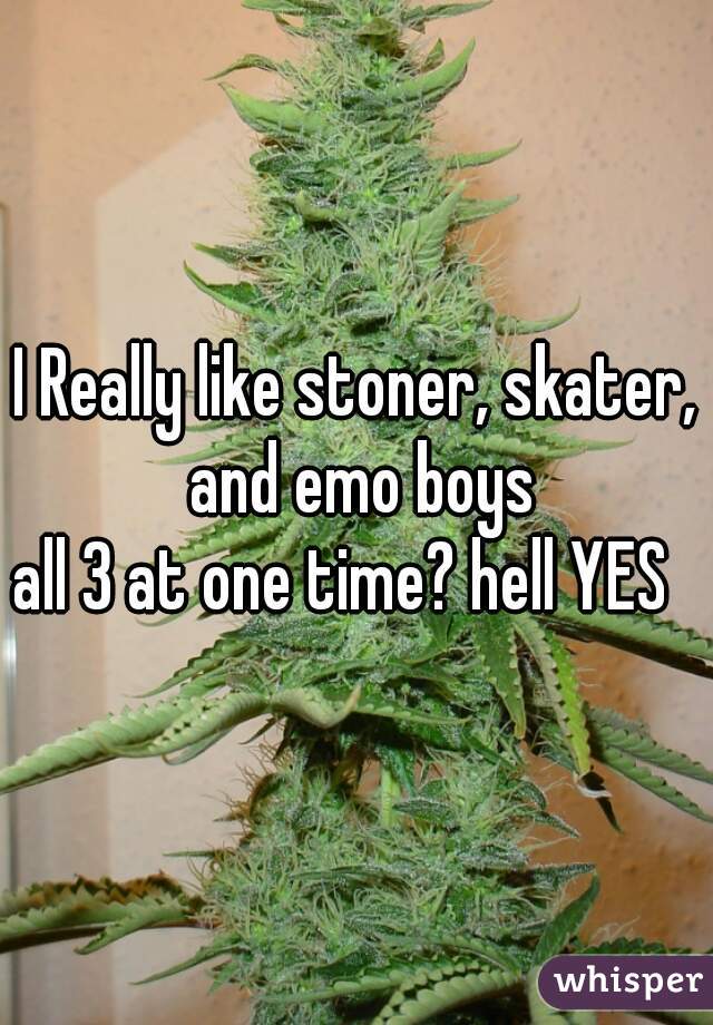 I Really like stoner, skater, and emo boys

all 3 at one time? hell YES  