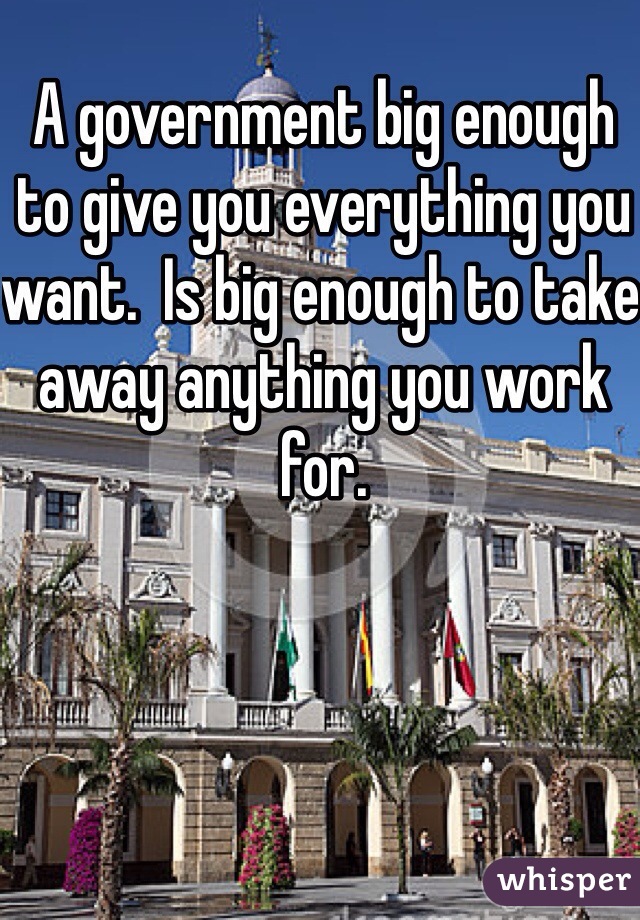 A government big enough to give you everything you want.  Is big enough to take away anything you work for. 