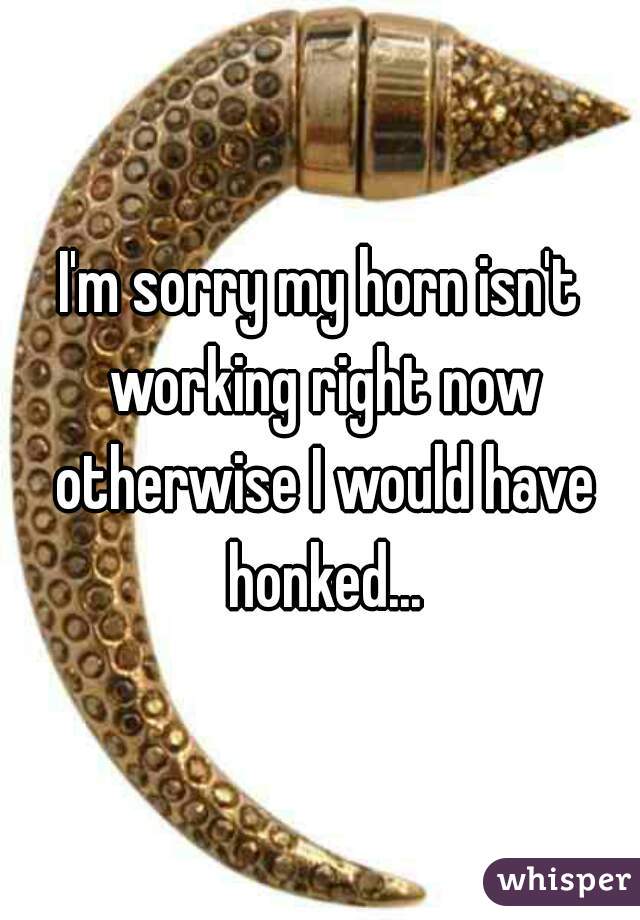 I'm sorry my horn isn't working right now otherwise I would have honked...