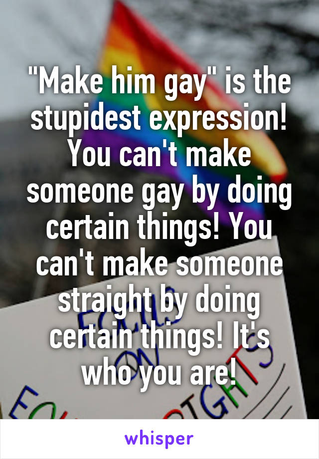 "Make him gay" is the stupidest expression! You can't make someone gay by doing certain things! You can't make someone straight by doing certain things! It's who you are!