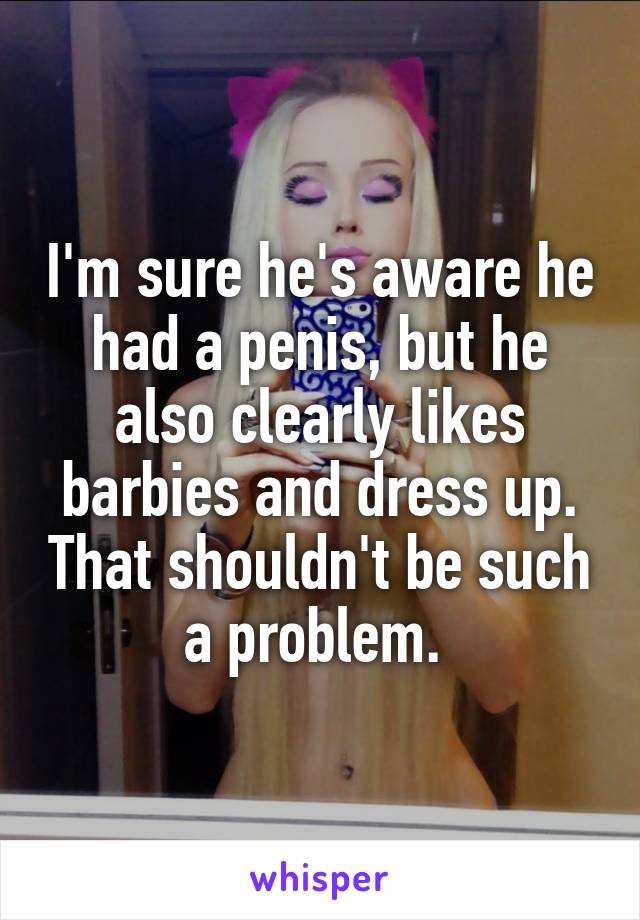 I'm sure he's aware he had a penis, but he also clearly likes barbies and dress up. That shouldn't be such a problem. 