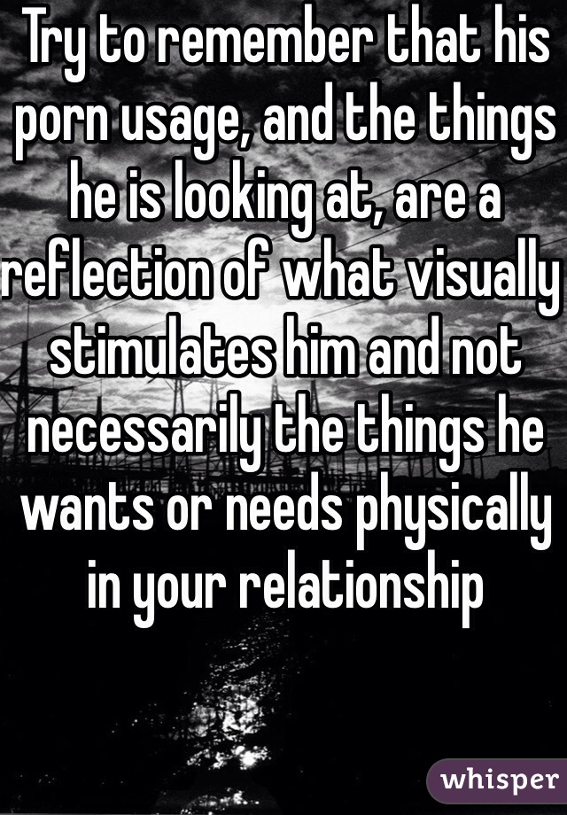 Try to remember that his porn usage, and the things he is looking at, are a reflection of what visually stimulates him and not necessarily the things he wants or needs physically in your relationship