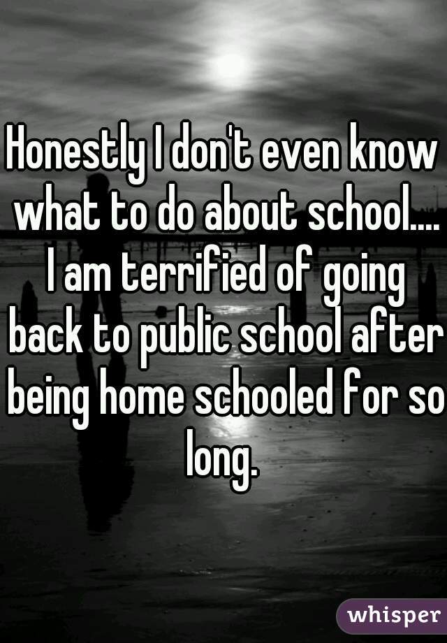 Honestly I don't even know what to do about school.... I am terrified of going back to public school after being home schooled for so long. 