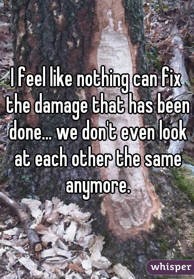 I feel like nothing can fix the damage that has been done... we don't even look at each other the same anymore.
