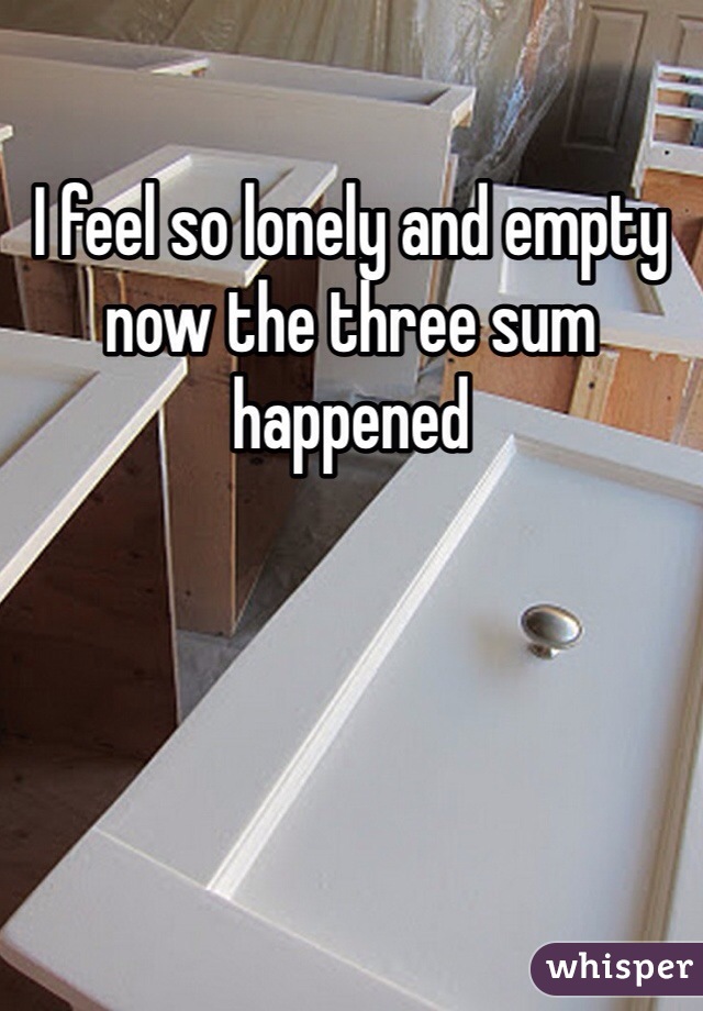 I feel so lonely and empty now the three sum happened 