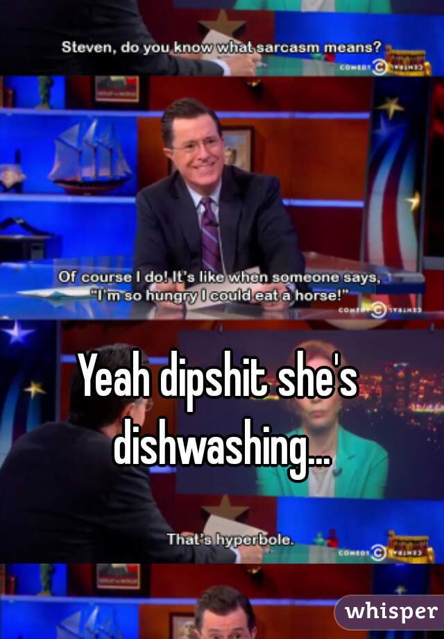 Yeah dipshit she's dishwashing...